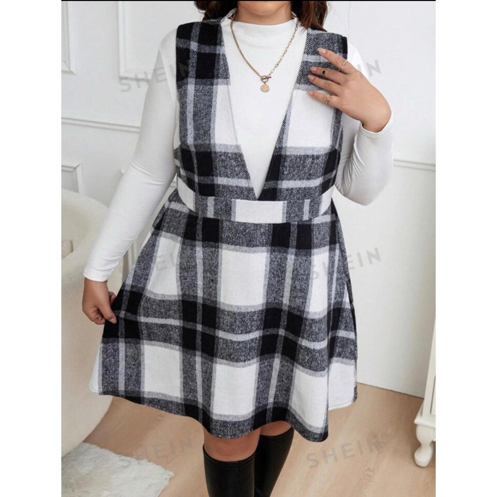 Plus Size Black and White Plaid Dress